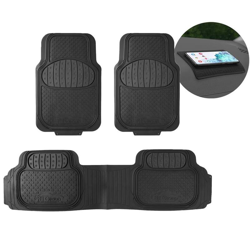 FH Group Heavy Duty ClimaProof Trimmable Touchdown Non-Slip Rubber Floor Mats Front 27.5 x 18.5, Rear 52 x 16 inches Full Set - DMF11500BLACK