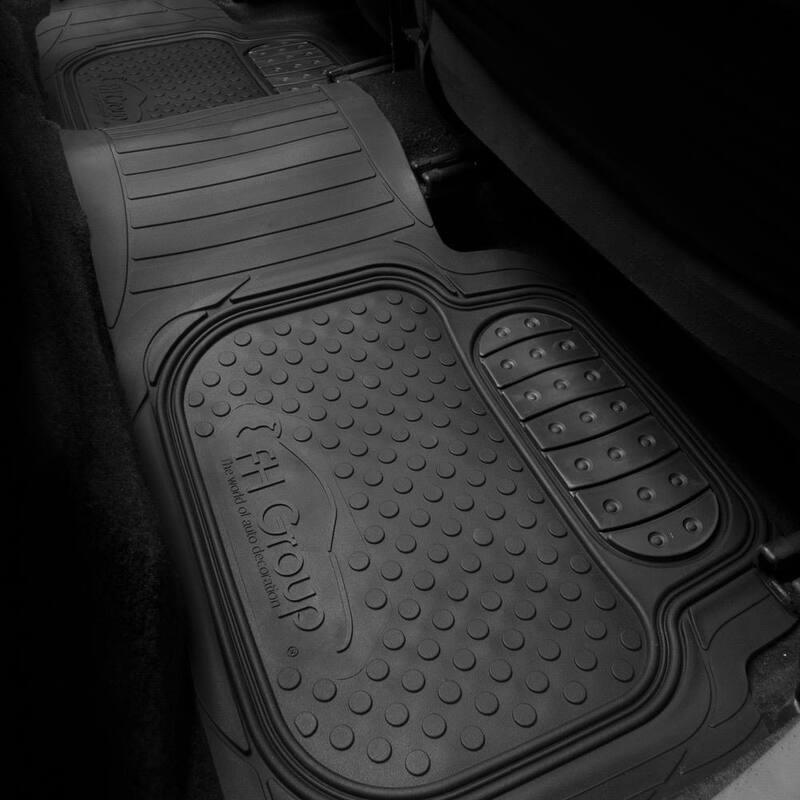FH Group Heavy Duty ClimaProof Trimmable Touchdown Non-Slip Rubber Floor Mats Front 27.5 x 18.5, Rear 52 x 16 inches Full Set - DMF11500BLACK