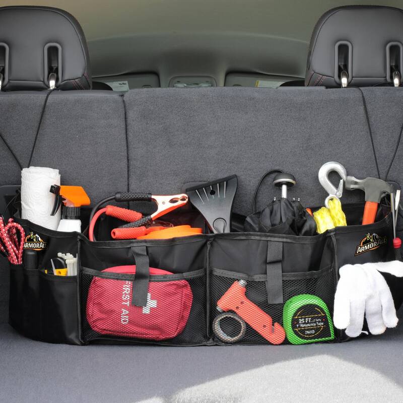 Armor All 12 Compartment Universal Car Trunk Organizer Built-In Cooler, Collapsible - ACO7-1005-BLK
