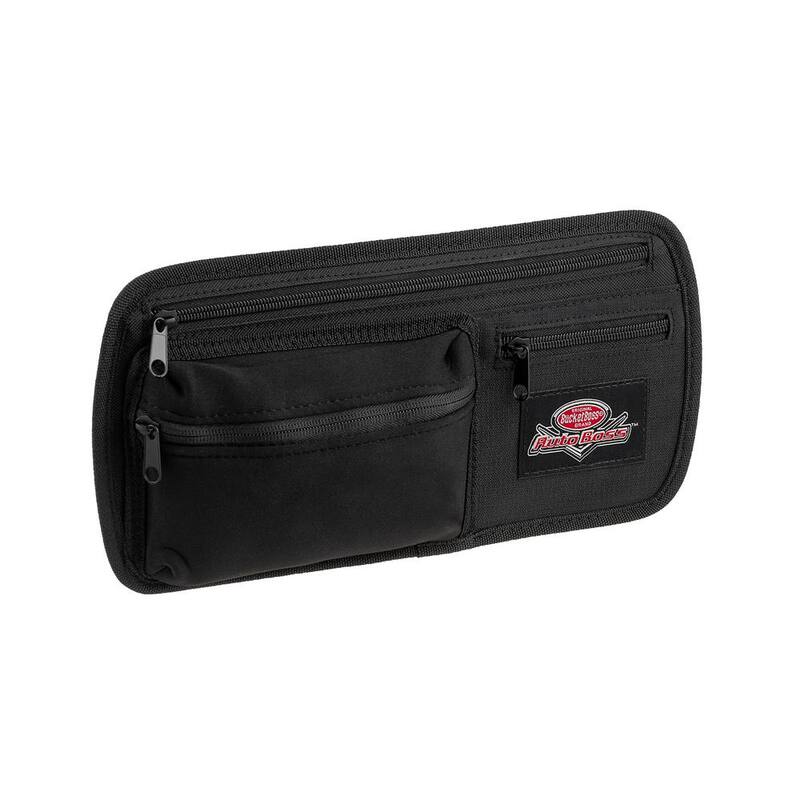BUCKET BOSS Auto Boss Visor Organizer Interior Car Accessory with Adjustable Elastic Straps and Zipped Pockets in Black - AB30040