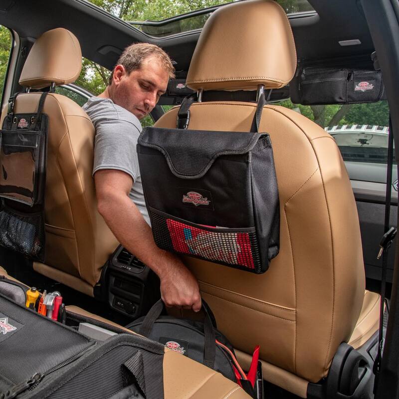 BUCKET BOSS Auto Boss Visor Organizer Interior Car Accessory with Adjustable Elastic Straps and Zipped Pockets in Black - AB30040
