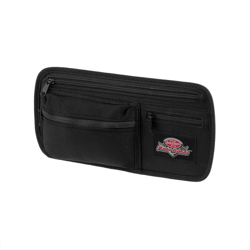BUCKET BOSS Auto Boss Visor Organizer Interior Car Accessory with Adjustable Elastic Straps and Zipped Pockets in Black - AB30040