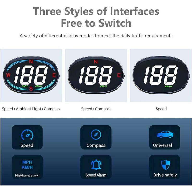 Etokfoks Car Head Up Display Digital Speedometer GPS HUD Car Head Up Display with Speed Compass MPH Plug and Play for All Cars - MLSA04-3LT216