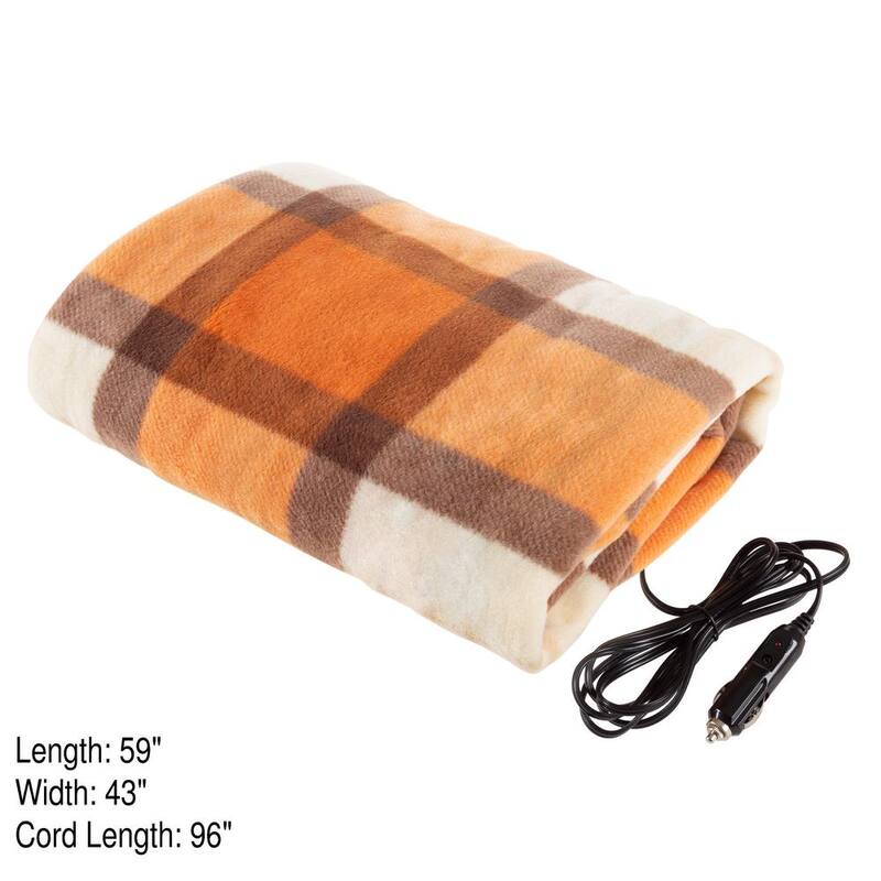 Stalwart 12-Volt Polar Fleece Electric Car Throw Blanket in Orange - HW6000039
