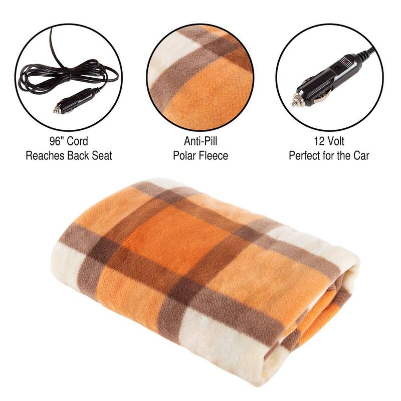 Stalwart 12-Volt Polar Fleece Electric Car Throw Blanket in Orange - HW6000039
