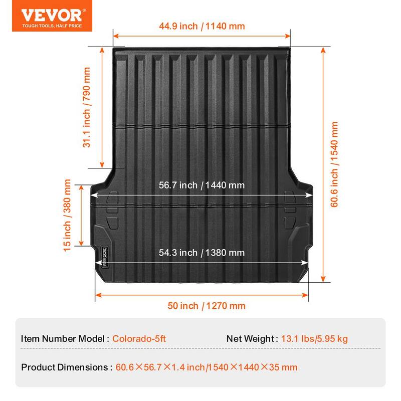 VEVOR Truck Bed Mat,Compatible with Chevrolet Colorado/GMC Canyon,TPE Truck Bed Liner Mat Fits for 5 ft. Bed - TPEKCCCDTPEX80KVYV0