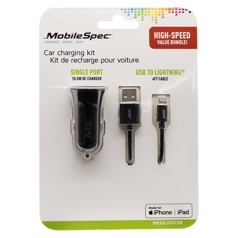 MobileSpec 4 ft. Lightning to USB Cable and 2.1 Amp DC Charger - MB20LIGDCSB