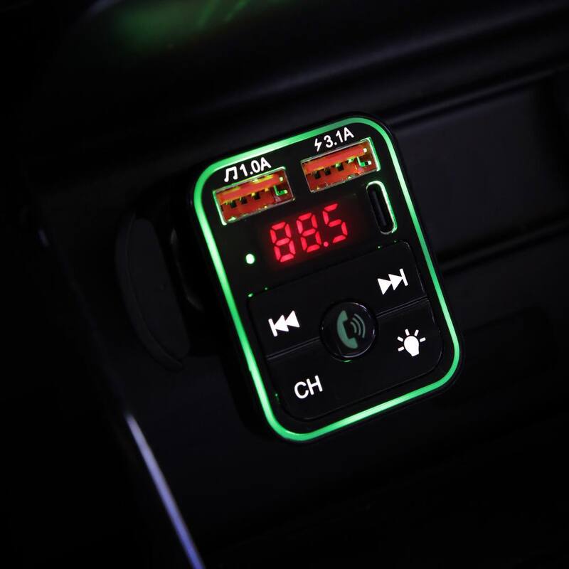 Armor All LED Light Bluetooth FM Transmitter and Car Charger, Hands Free Calling, Type-C and 2 USBA Ports - AHF9-1013-BLK