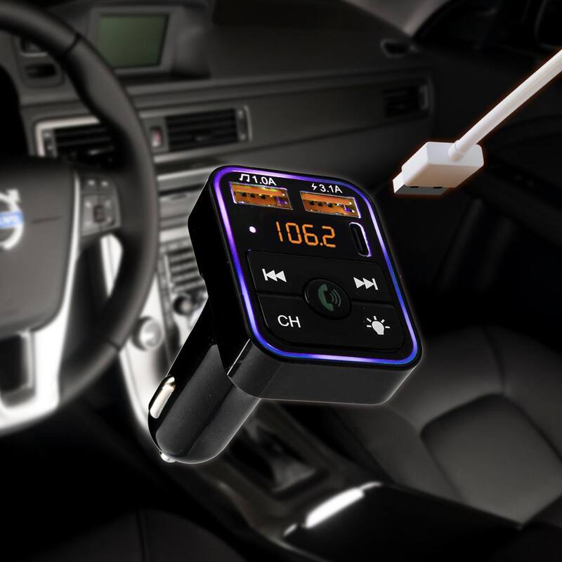 Armor All LED Light Bluetooth FM Transmitter and Car Charger, Hands Free Calling, Type-C and 2 USBA Ports - AHF9-1013-BLK