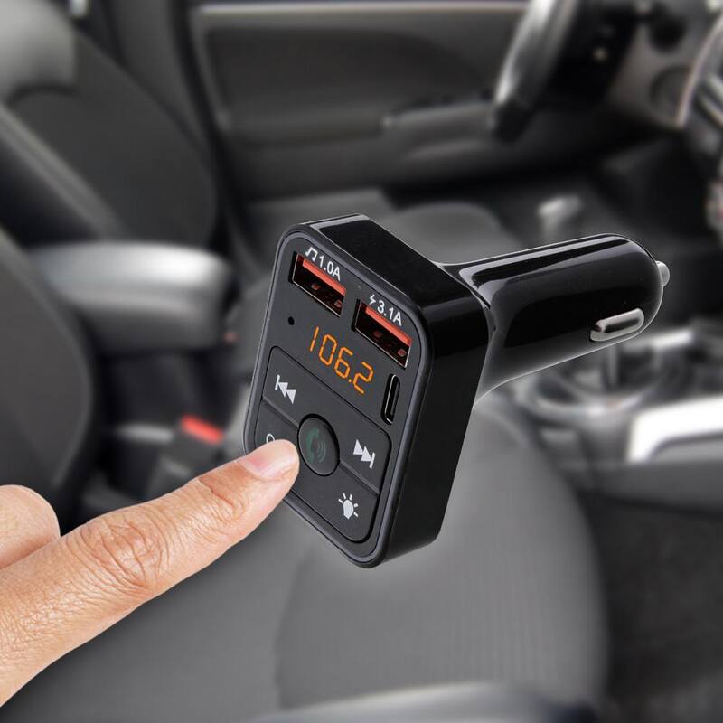 Armor All LED Light Bluetooth FM Transmitter and Car Charger, Hands Free Calling, Type-C and 2 USBA Ports - AHF9-1013-BLK