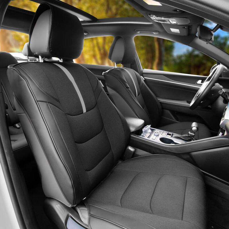 FH Group Universal 23 in. x 1 in. x 47 in. Fit Luxury Front Seat Cushions with Leatherette Trim for Cars, Trucks, SUVs or Vans - DMFB215102GRAYBLACK