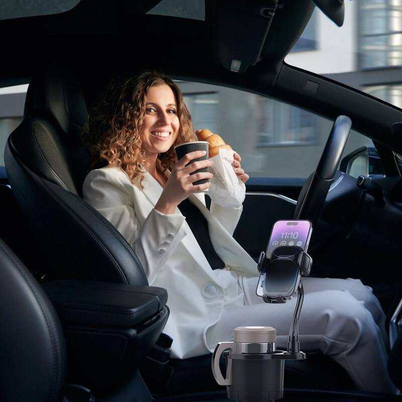 Etokfoks 2-in-1 Car Cup 360° Rotating Gooseneck Phone Holder Automotive Drink Holder in Black Adjustable Base Fit - MLSA21OT004
