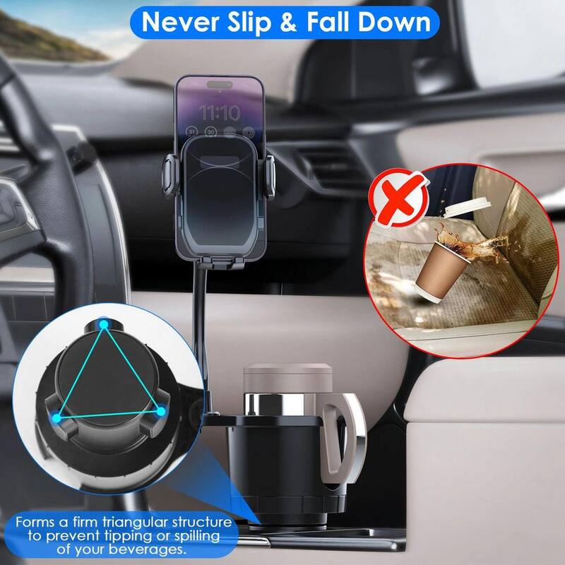 Etokfoks 2-in-1 Car Cup 360° Rotating Gooseneck Phone Holder Automotive Drink Holder in Black Adjustable Base Fit - MLSA21OT004