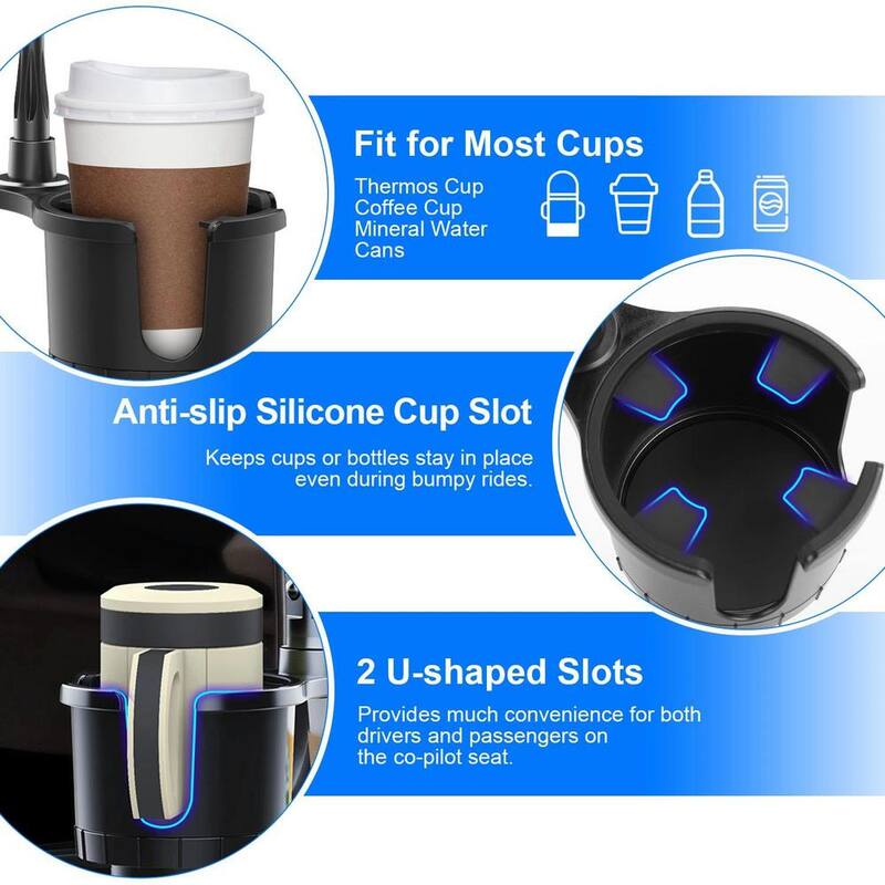 Etokfoks 2-in-1 Car Cup 360° Rotating Gooseneck Phone Holder Automotive Drink Holder in Black Adjustable Base Fit - MLSA21OT004