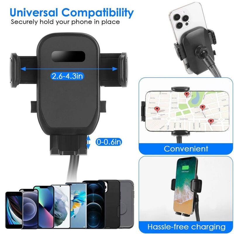 Etokfoks 2-in-1 Car Cup 360° Rotating Gooseneck Phone Holder Automotive Drink Holder in Black Adjustable Base Fit - MLSA21OT004
