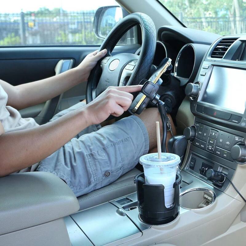 Etokfoks 2-in-1 Car Cup 360° Rotating Gooseneck Phone Holder Automotive Drink Holder in Black Adjustable Base Fit - MLSA21OT004