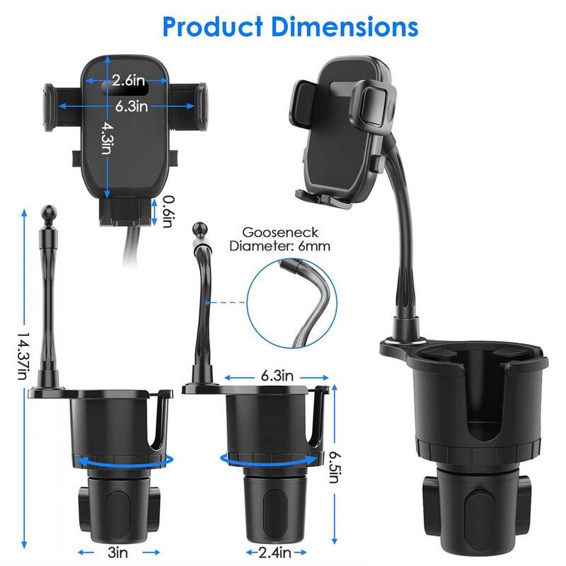 Etokfoks 2-in-1 Car Cup 360° Rotating Gooseneck Phone Holder Automotive Drink Holder in Black Adjustable Base Fit - MLSA21OT004