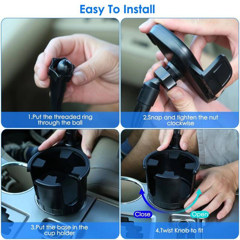 Etokfoks 2-in-1 Car Cup 360° Rotating Gooseneck Phone Holder Automotive Drink Holder in Black Adjustable Base Fit - MLSA21OT004