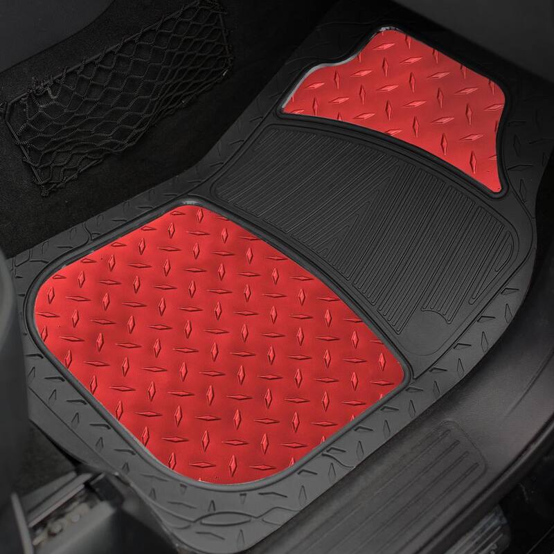 FH Group Climaproof Metallic Red Trimmable 4 Piece Non Slip 25 in. x 17 in. Rubber Car Floor Mat - DMF11315RED
