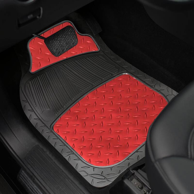 FH Group Climaproof Metallic Red Trimmable 4 Piece Non Slip 25 in. x 17 in. Rubber Car Floor Mat - DMF11315RED