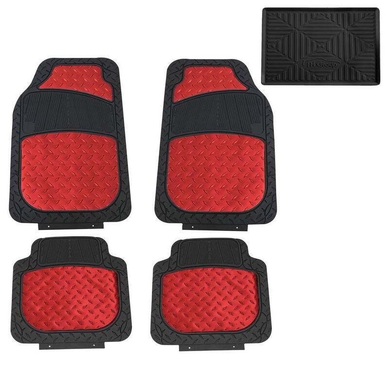 FH Group Climaproof Metallic Red Trimmable 4 Piece Non Slip 25 in. x 17 in. Rubber Car Floor Mat - DMF11315RED