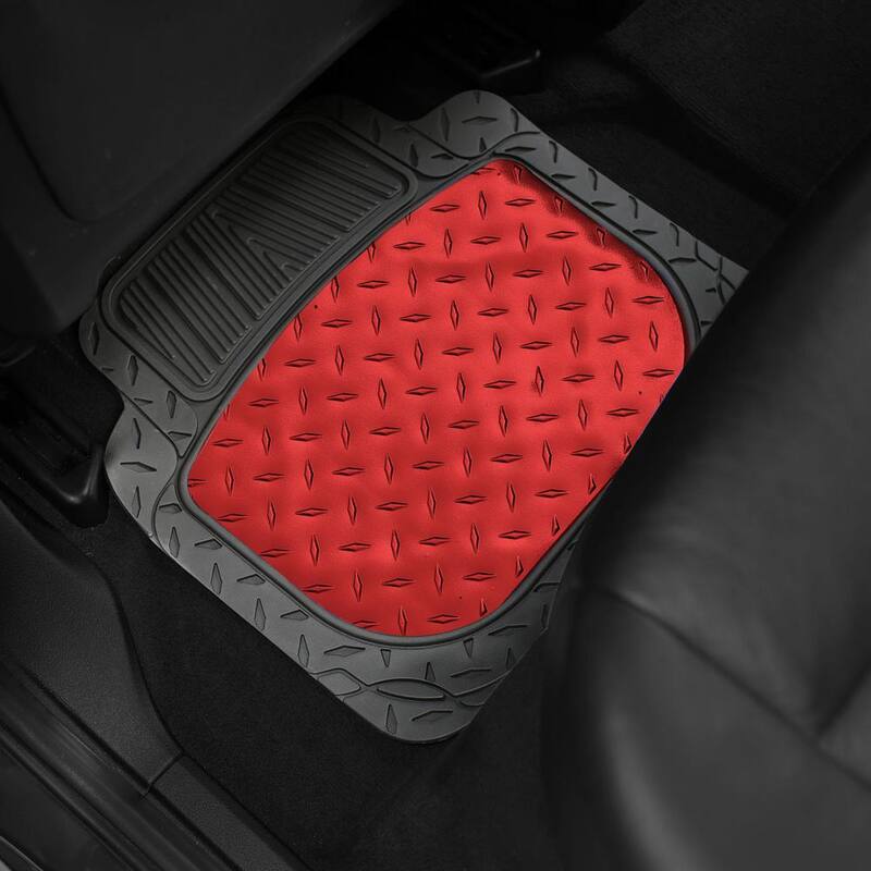 FH Group Climaproof Metallic Red Trimmable 4 Piece Non Slip 25 in. x 17 in. Rubber Car Floor Mat - DMF11315RED