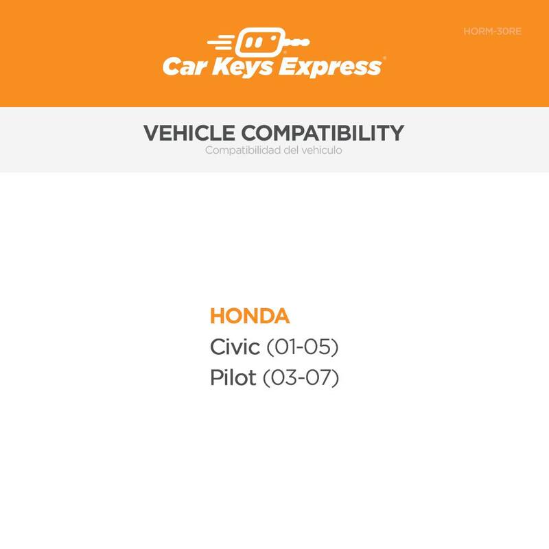 Car Keys Express Replacement Honda Remote - 3 Button Keyless Entry Fob (Lock, Unlock, Panic) - Easy DIY Setup, No Tools Needed - HORM-30RE
