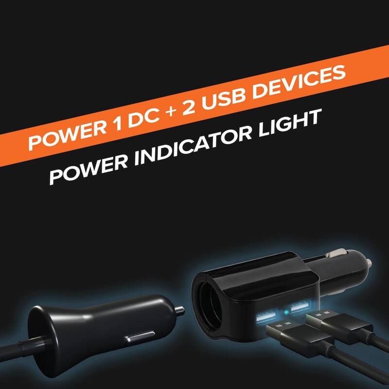 Armor All 2.1 Amp 2 USB Port Car Charger, 12-24V DC Input, Power Up To 3 Devices - ACC8-0104-BLK