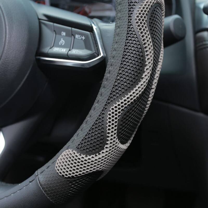 FH Group Universal Leather Car Steering Wheel Cover with Silicone Anti-Slip Grip - DMFH2010GRAY