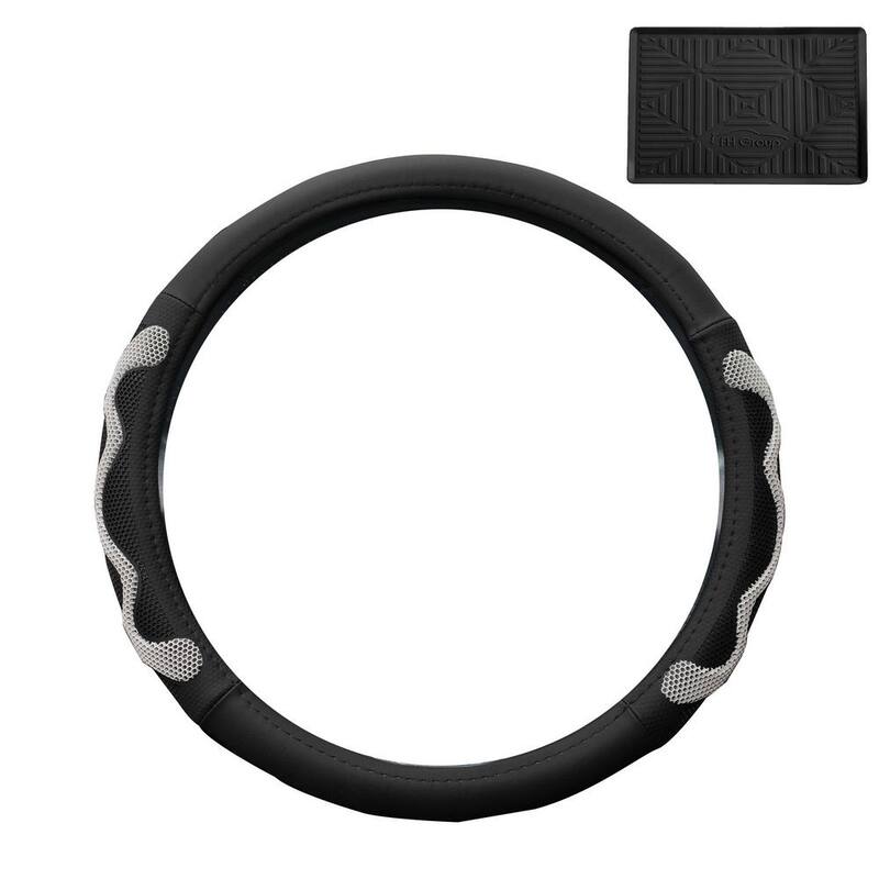FH Group Universal Leather Car Steering Wheel Cover with Silicone Anti-Slip Grip - DMFH2010GRAY