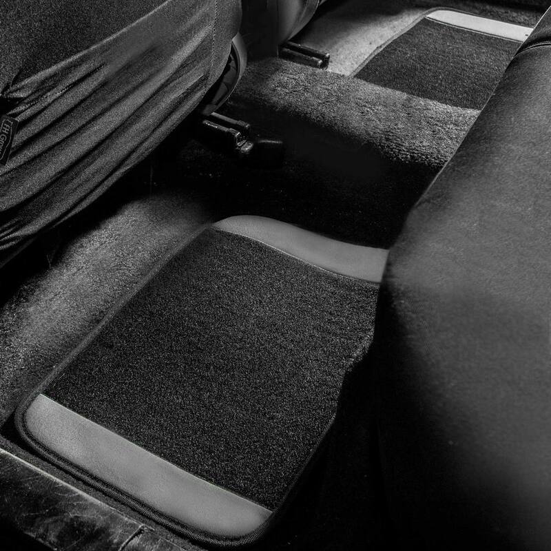 FH Group 4-Piece Gray Universal Carpet Floor Mat Liners with Colored Trim - Full Set - DMF14407GRAY