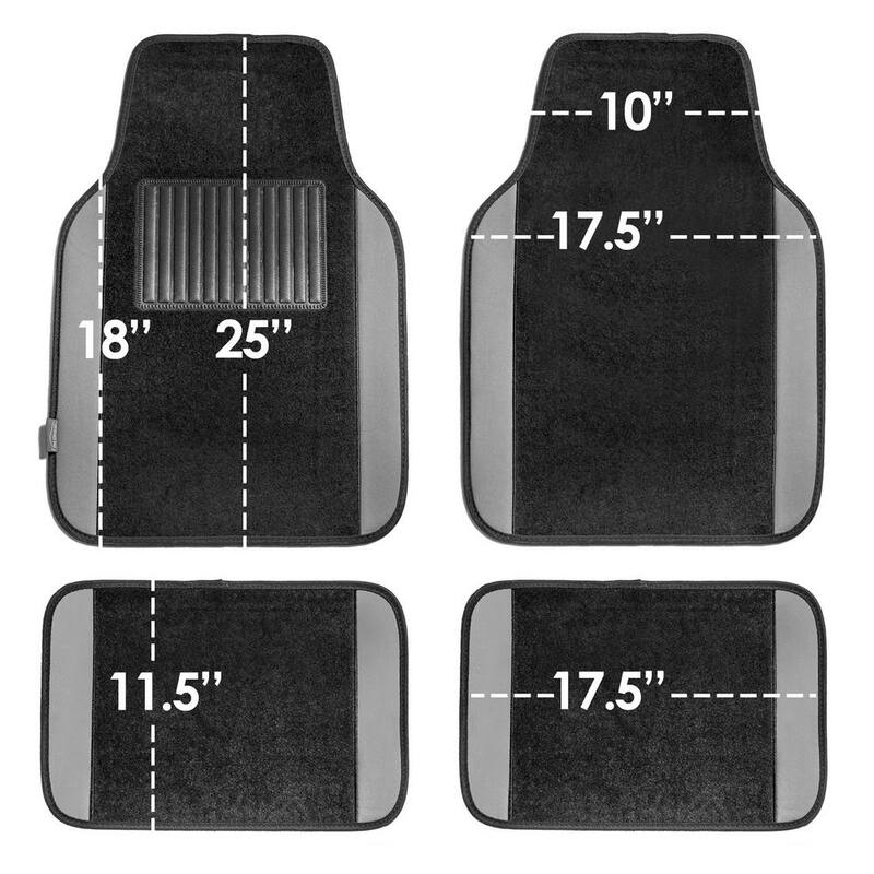 FH Group 4-Piece Gray Universal Carpet Floor Mat Liners with Colored Trim - Full Set - DMF14407GRAY