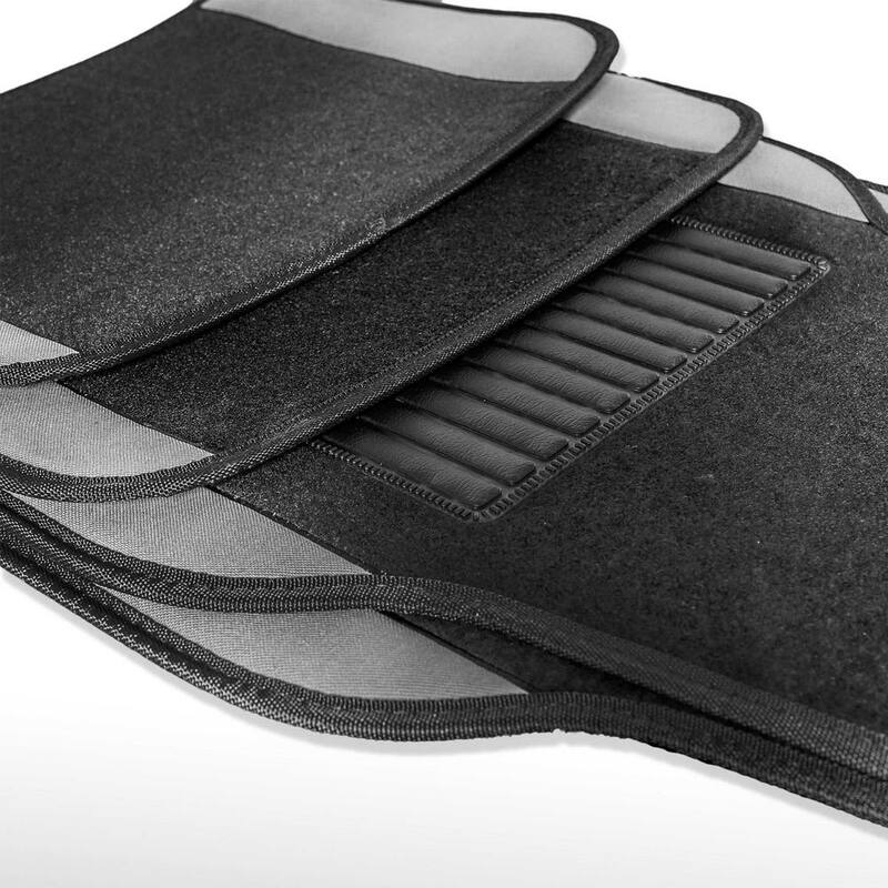 FH Group 4-Piece Gray Universal Carpet Floor Mat Liners with Colored Trim - Full Set - DMF14407GRAY