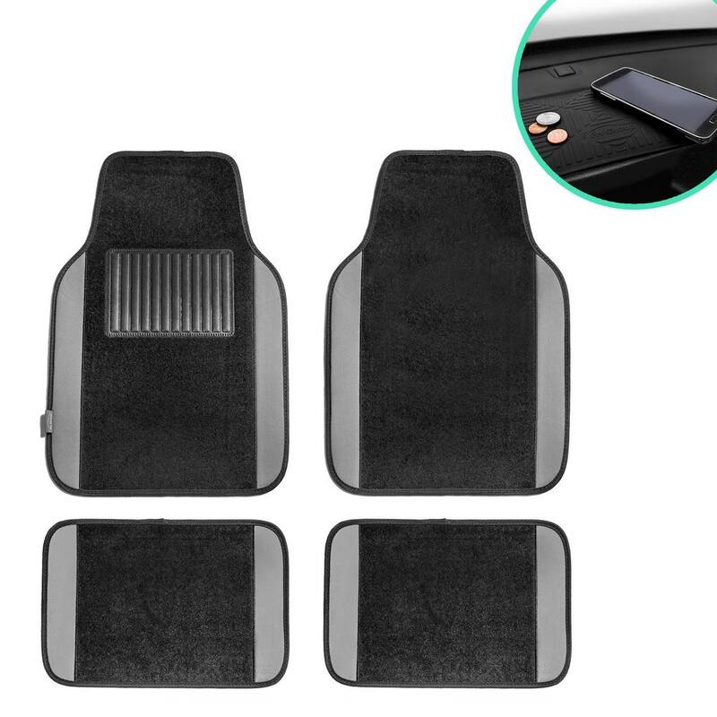 FH Group 4-Piece Gray Universal Carpet Floor Mat Liners with Colored Trim - Full Set - DMF14407GRAY