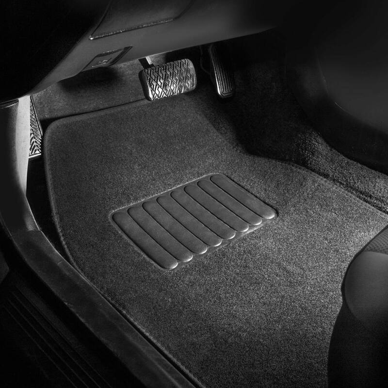 FH Group Black 3-Piece Universal Premium Soft Carpet Floor Mats with Striped Heel Pad Floor Liners - Full Set - DMF14405BLACK