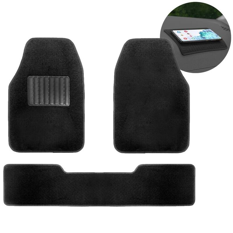 FH Group Black 3-Piece Universal Premium Soft Carpet Floor Mats with Striped Heel Pad Floor Liners - Full Set - DMF14405BLACK