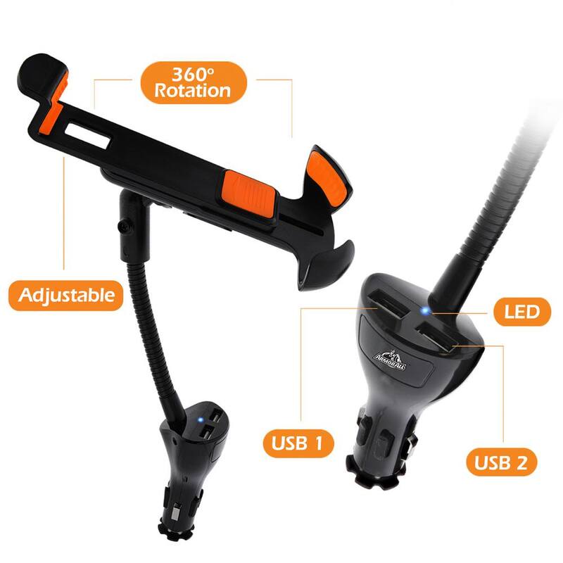 Armor All Power Universal Smartphone Mount, Adjusts 360-Degrees, 2 USB Charging Ports - AMP3-0120-BLK