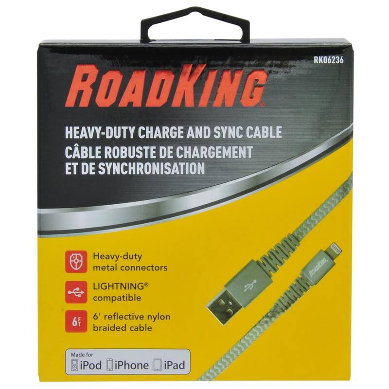 RoadKing Mobilespec 6 ft. Heavy-Duty Lightning Charge and Sync Cable, Silver Charge and Sync Cable - RK06236