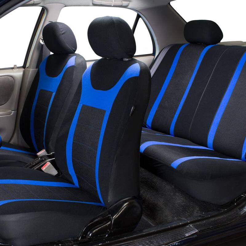 FH Group Fabric 47 in. x 23 in. x 1 in. Full Set Sports Car Seat Covers - DMFB070BLUE115