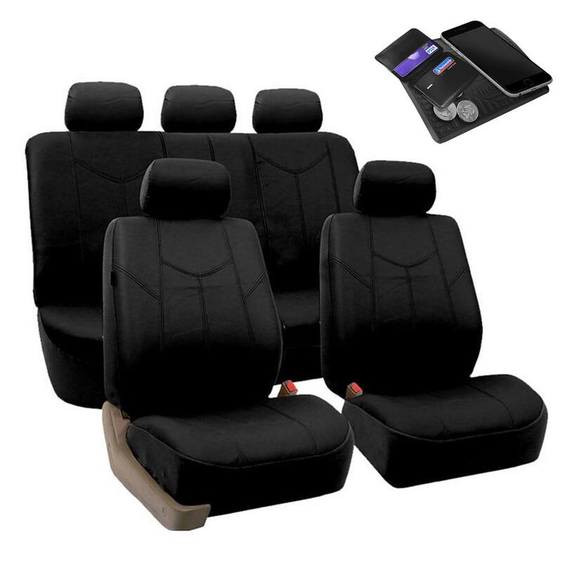 FH Group PU Leather 47 in. x 23 in. x 1 in. Rome Full Set Seat Covers - DMPU009BLACK115