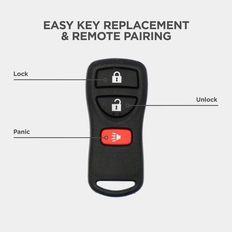 Car Keys Express Nissan Replacement Keyless Entry Remote - 3 Buttons (Lock, Unlock, Panic) with Easy DIY Pairing and 3-Year Warranty - NIS055-PK