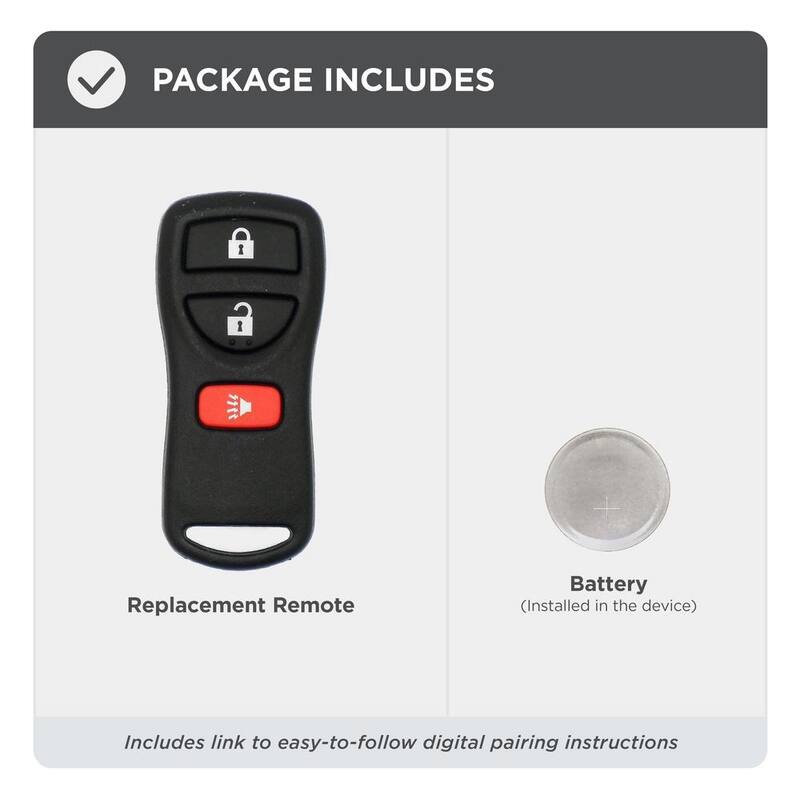Car Keys Express Nissan Replacement Keyless Entry Remote - 3 Buttons (Lock, Unlock, Panic) with Easy DIY Pairing and 3-Year Warranty - NIS055-PK