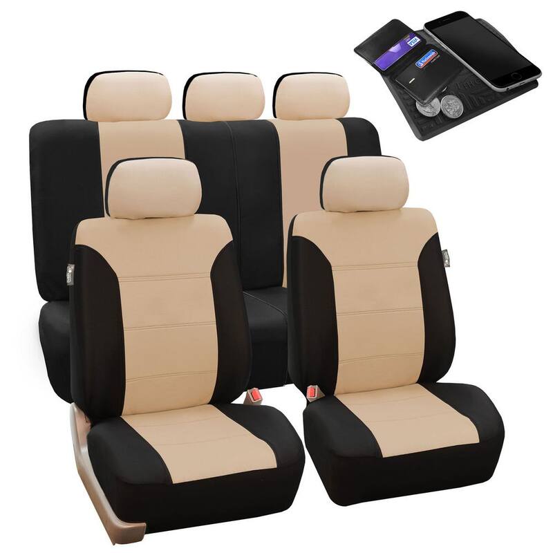 FH Group Polyester 47 in. x 23 in. x 1 in. Classic Khaki Full Set Car Seat Covers - DMFB065BEIGE115