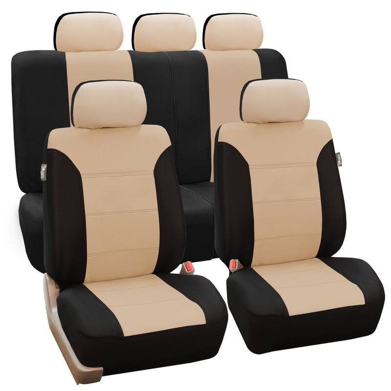FH Group Polyester 47 in. x 23 in. x 1 in. Classic Khaki Full Set Car Seat Covers - DMFB065BEIGE115