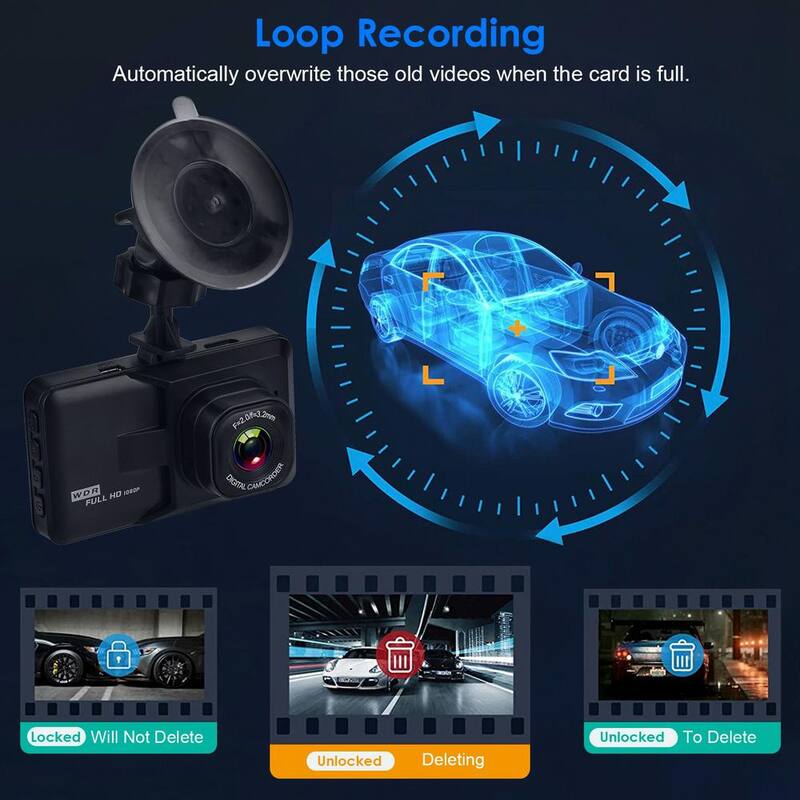 Etokfoks 1080P Car DVR 3 in. Camera Dash Cam Camcorder Camera Recorder with 100-Degree Angle Loop Recording Motion Detection - MLSA21OT008