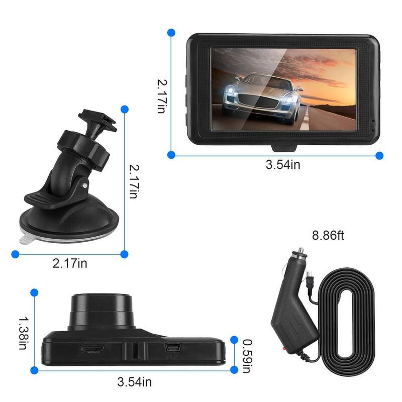 Etokfoks 1080P Car DVR 3 in. Camera Dash Cam Camcorder Camera Recorder with 100-Degree Angle Loop Recording Motion Detection - MLSA21OT008