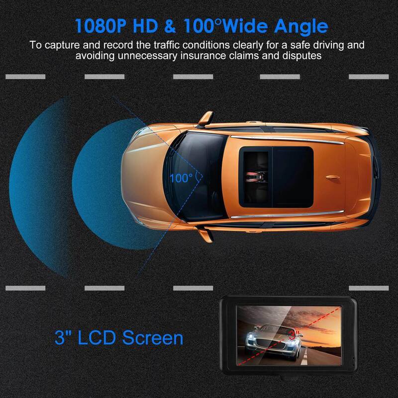 Etokfoks 1080P Car DVR 3 in. Camera Dash Cam Camcorder Camera Recorder with 100-Degree Angle Loop Recording Motion Detection - MLSA21OT008