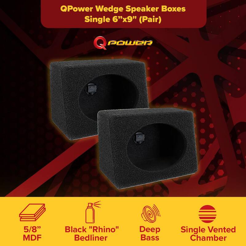 Q POWER Q-Bomb 6 in. x 9 in. Car Wedge Speaker Boxes with Bedliner Spray, Pair - QB-QTW6X9