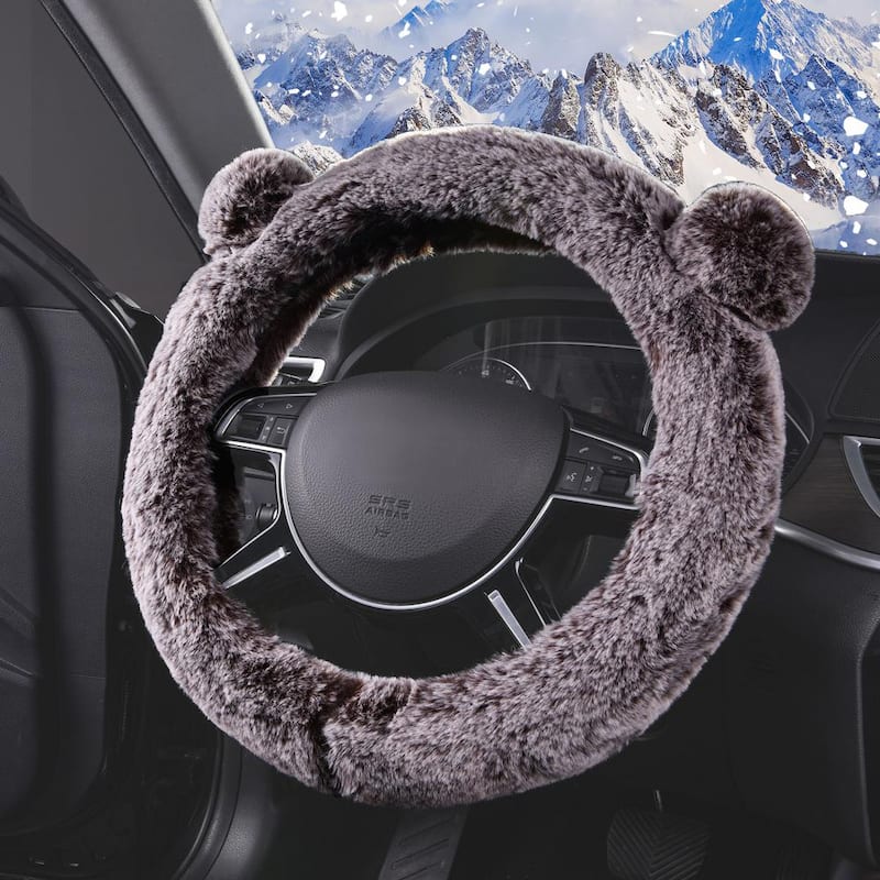 FH Group Fluffy Koala Bear Steering Wheel Cover - DMFH2011BLACK