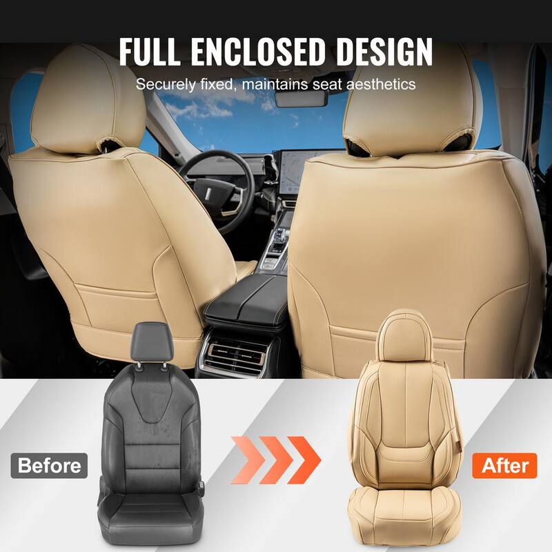 VEVOR Seat Covers, Universal Car Seat Covers Front Seats, 6pcs Faux Leather Seat Cover, Full Enclosed Design, Beige - ZTMSPGTDSTYXA942AV0-0805